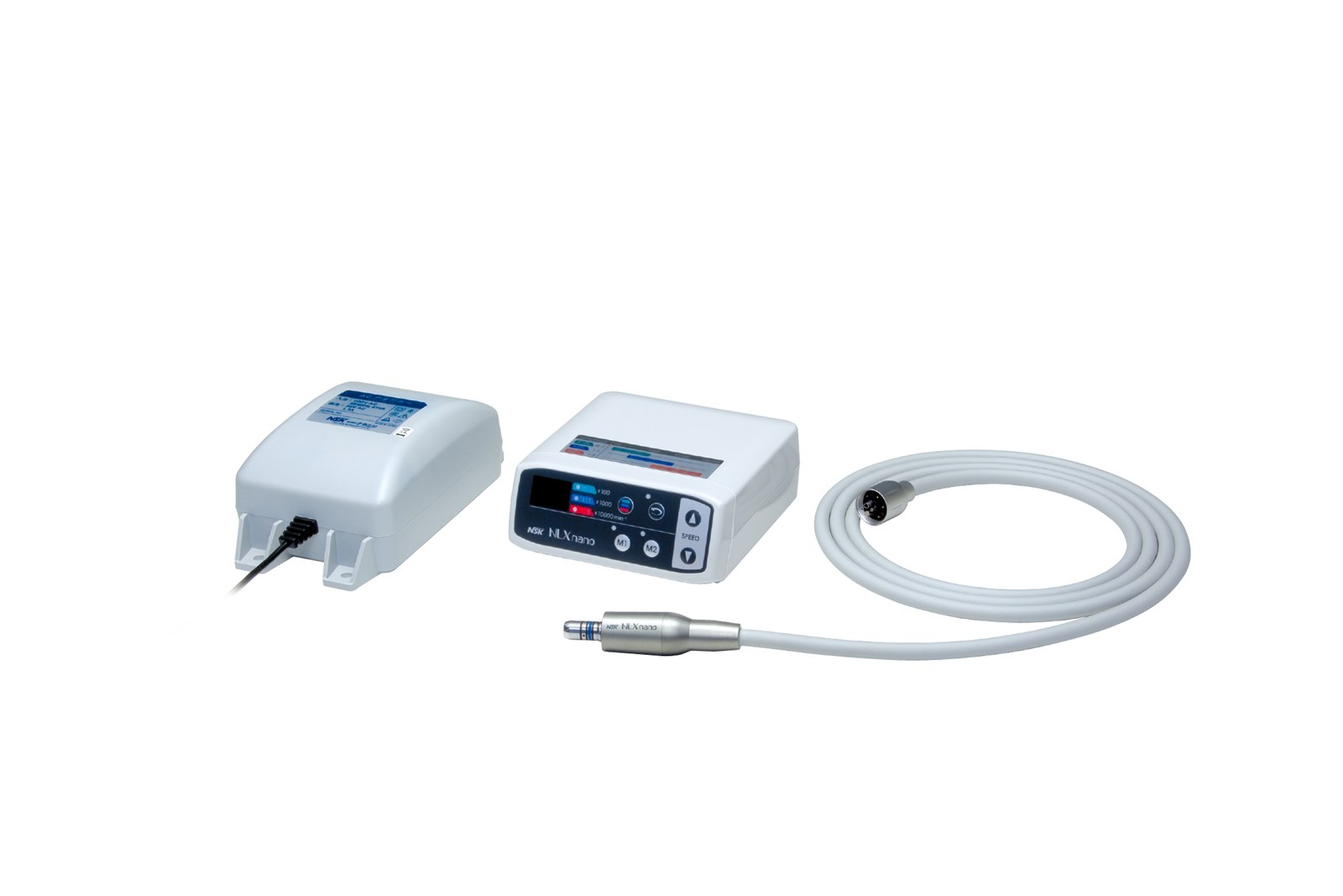 Kit completo do NLX Nano: fonte de alimentação, unidade de controle, micromotor e cabo espiralado